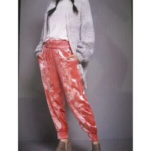 Anthropologie Rosie Floral Pink Embroidered Crushed Velvet Joggers Harem Pants M